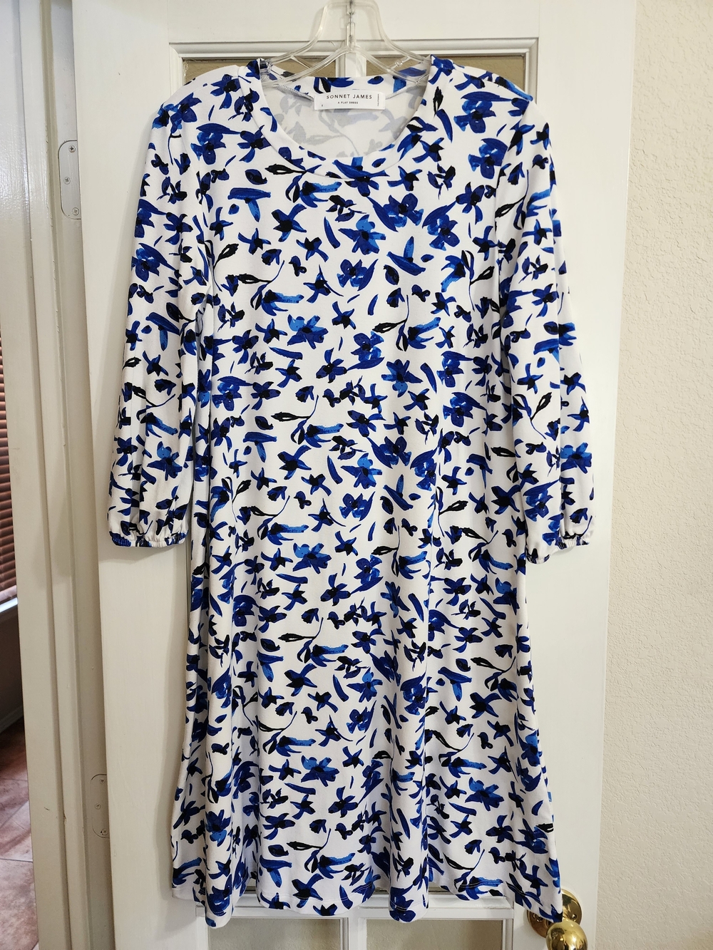 Sonnet James Georgia Play Dress S Blue Floral Tencel 3/4 Sleeve - Picture 1 of 12
